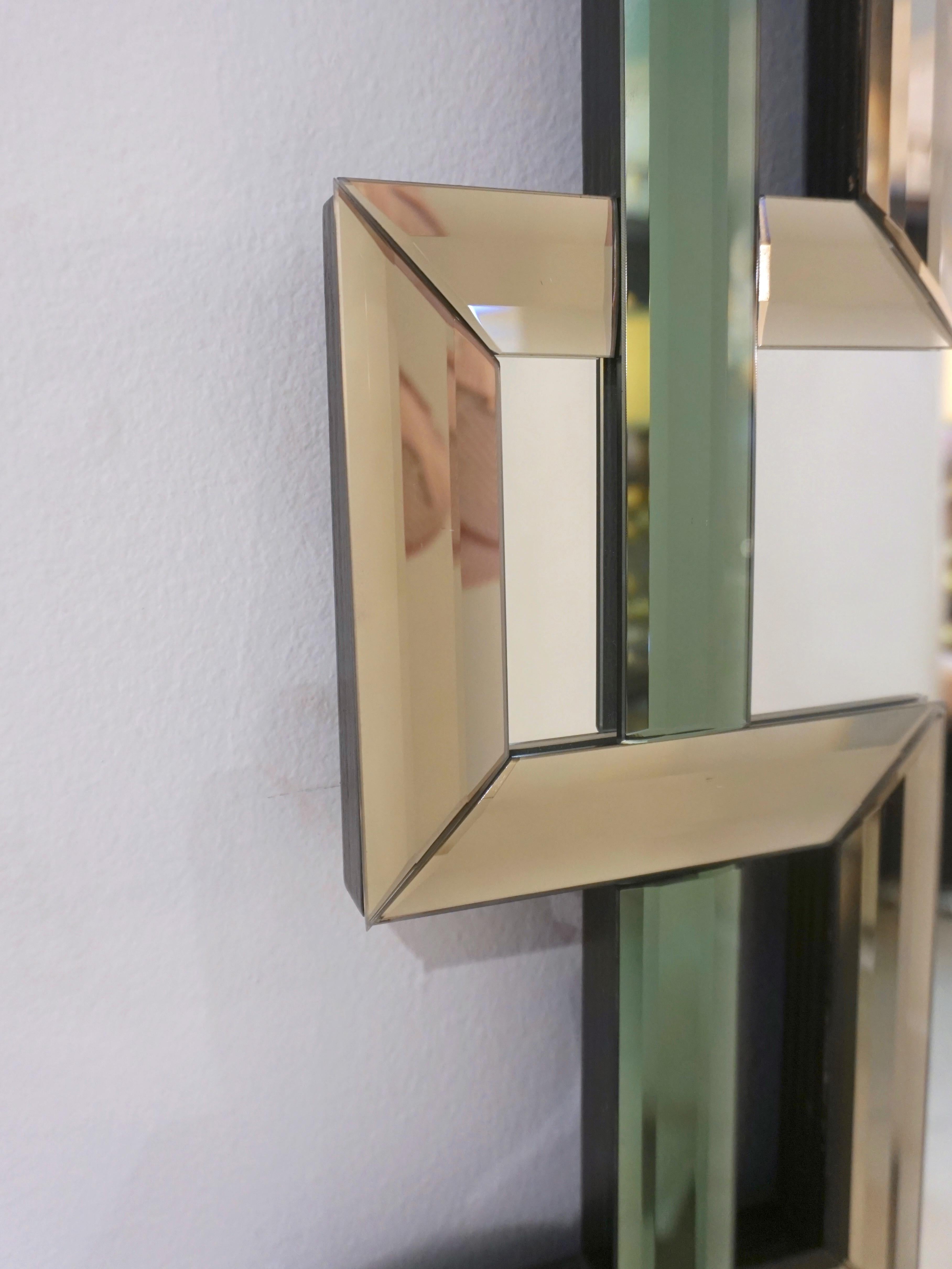 Contemporary Italian Geometric Murano Glass Mirror with Aqua Green Ribbon Decor 3