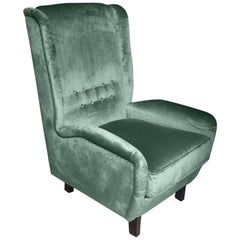 Contemporary Italian Gio Ponti Style Teal Aqua Green Velvet High Back Armchair