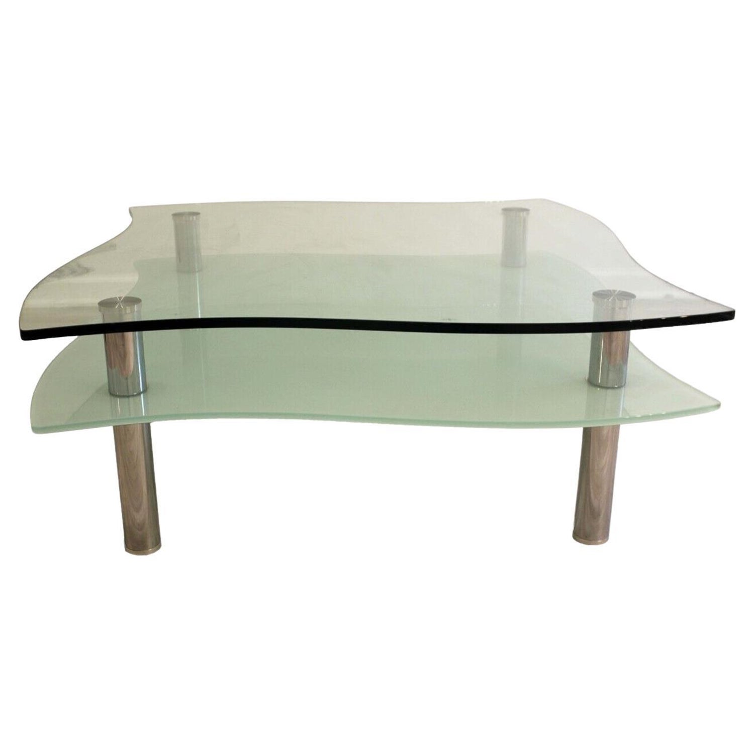 Contemporary Italian Glass and Polished Chrome 2 Tier Sculptural Coffee  Table For Sale at 1stDibs