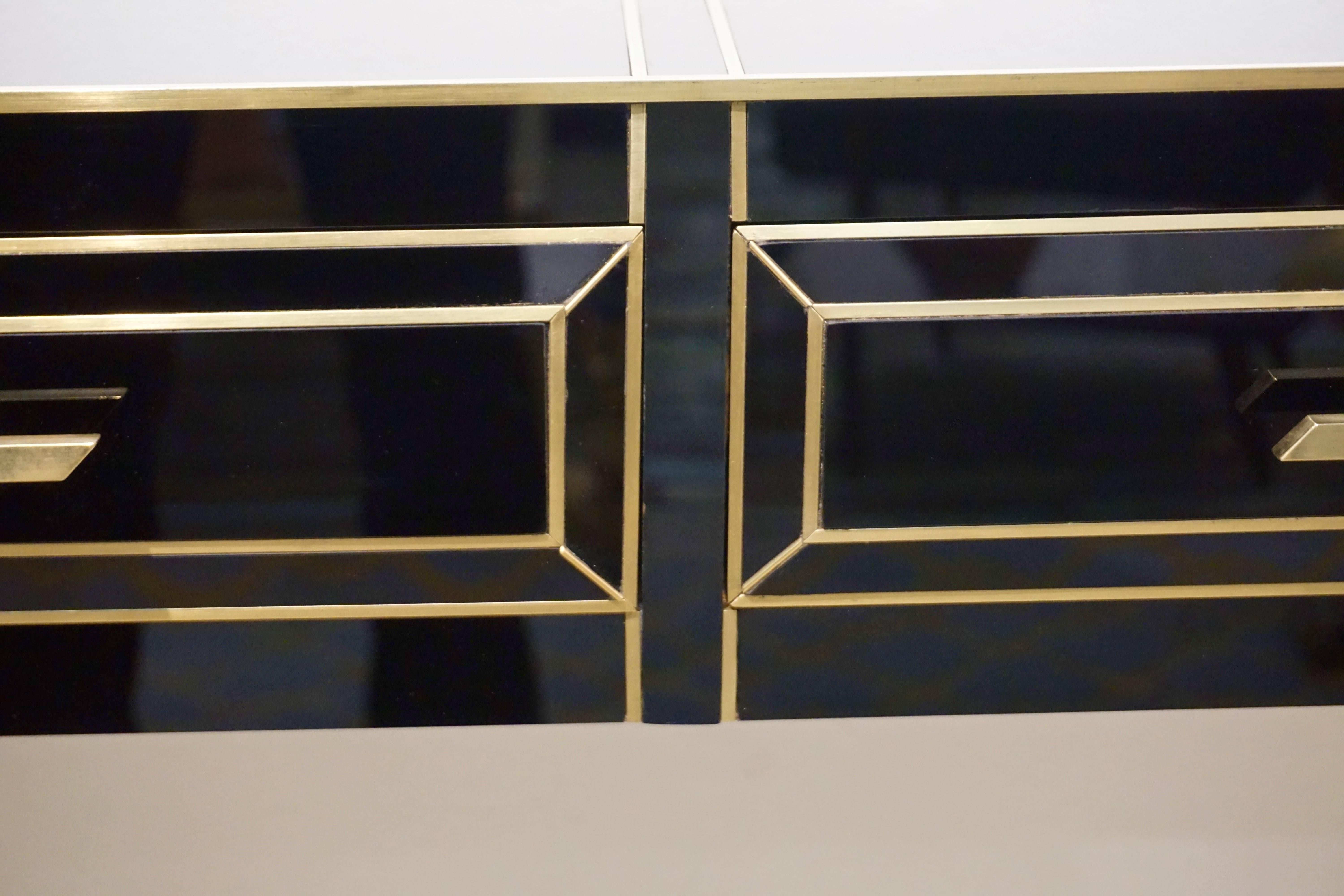 Contemporary Italian Gold Brass and Black Glass Modern Console on Geometric Legs 1