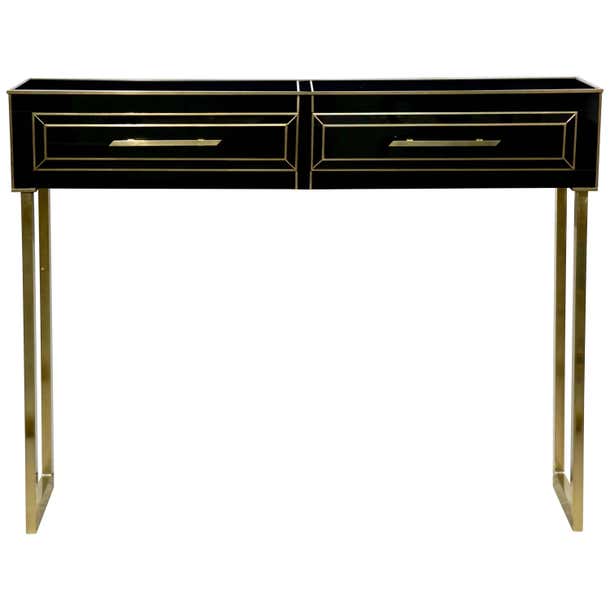 Contemporary Italian Gold Brass and Black Glass Modern Console on ...