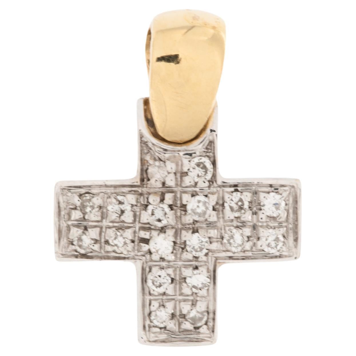 Contemporary Italian Gold Cross with Diamonds For Sale