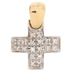 Contemporary Italian Gold Cross with Diamonds