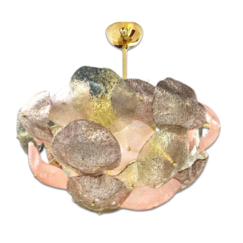Monture encastrée italienne contemporaine à feuilles rondes en verre de Murano Scavo blanc, or et argent  en vente 5
