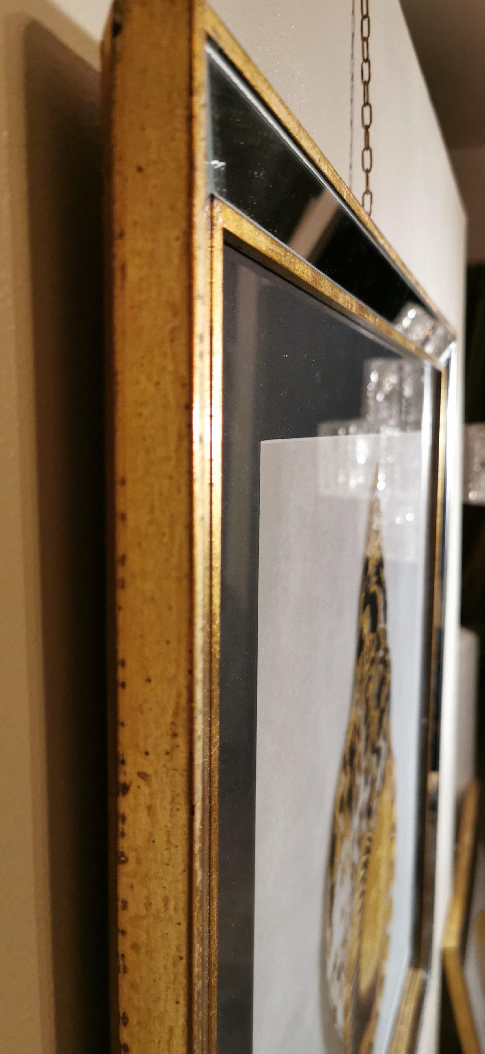 Peint à la main Impression coquillage doré italienne contemporaine, cadre en bois doré avec miroir, lot de 3 sur 4 en vente