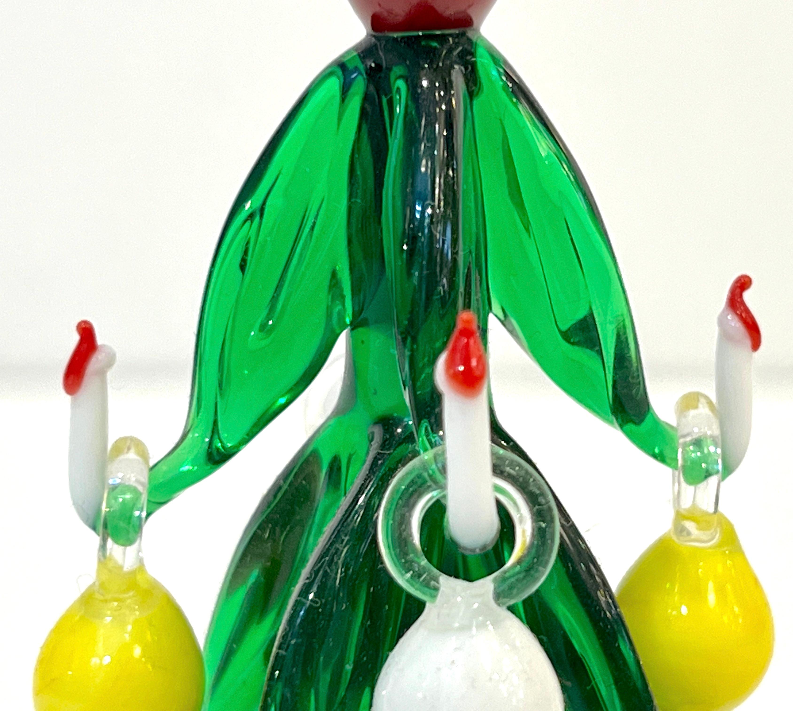 Hand-Crafted Contemporary Italian Green Murano Glass Christmas Tree Sculpture with ornaments
