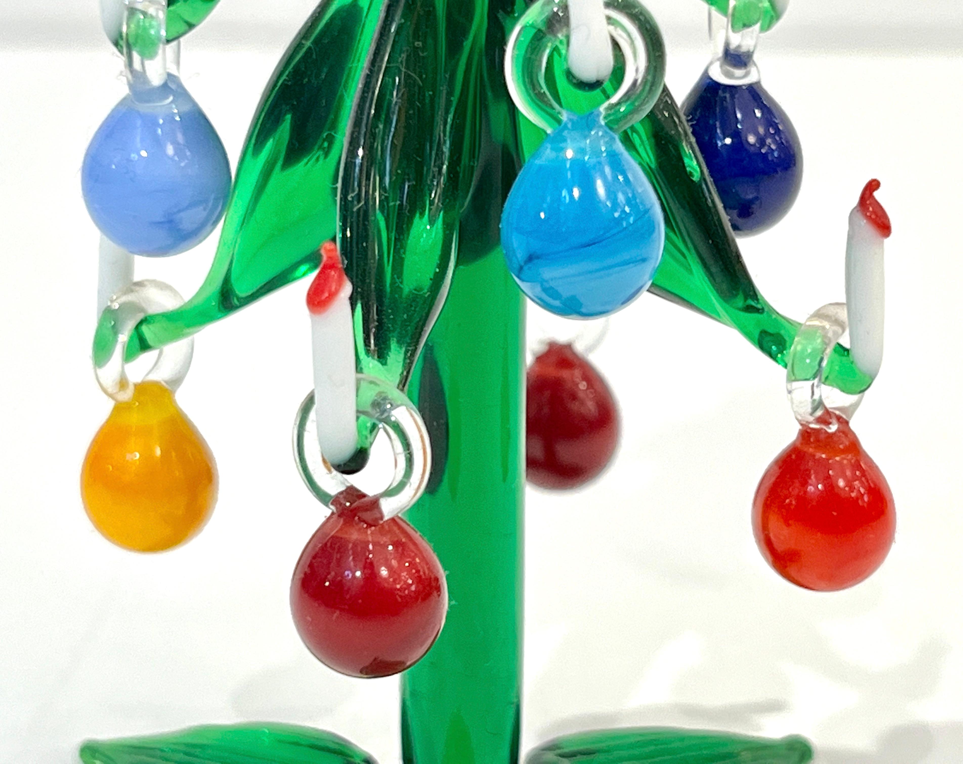 Art Glass Contemporary Italian Green Murano Glass Christmas Tree Sculpture with ornaments