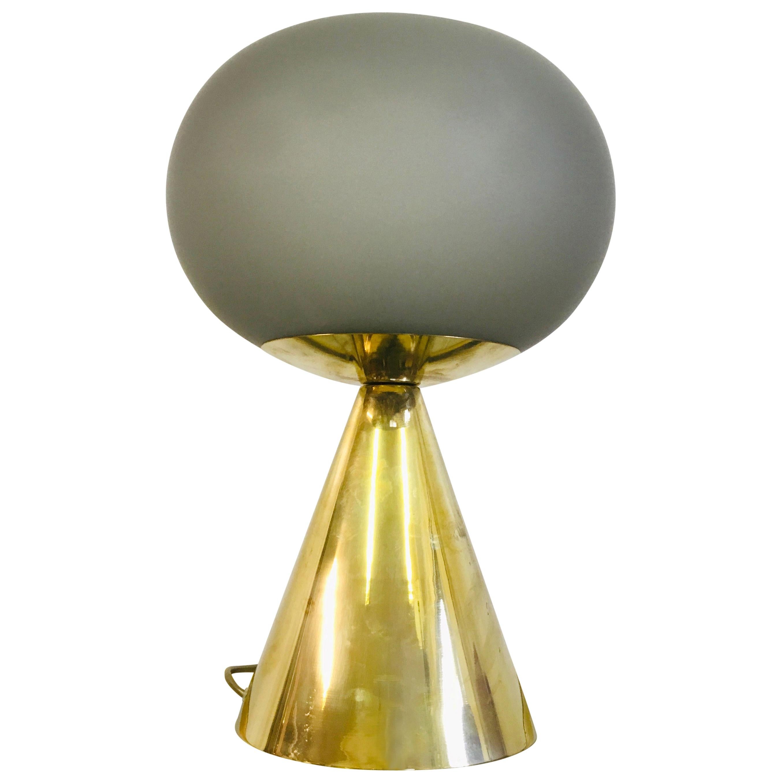 Contemporary Italian Grey Glass and Brass Table Lamp For Sale