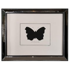 Contemporary Italian Hand Colored Peacock Butterfly Print with Mirror Frame