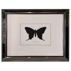 Contemporary Italian Hand Colored Swallowtail Butterfly Print with Mirror Frame