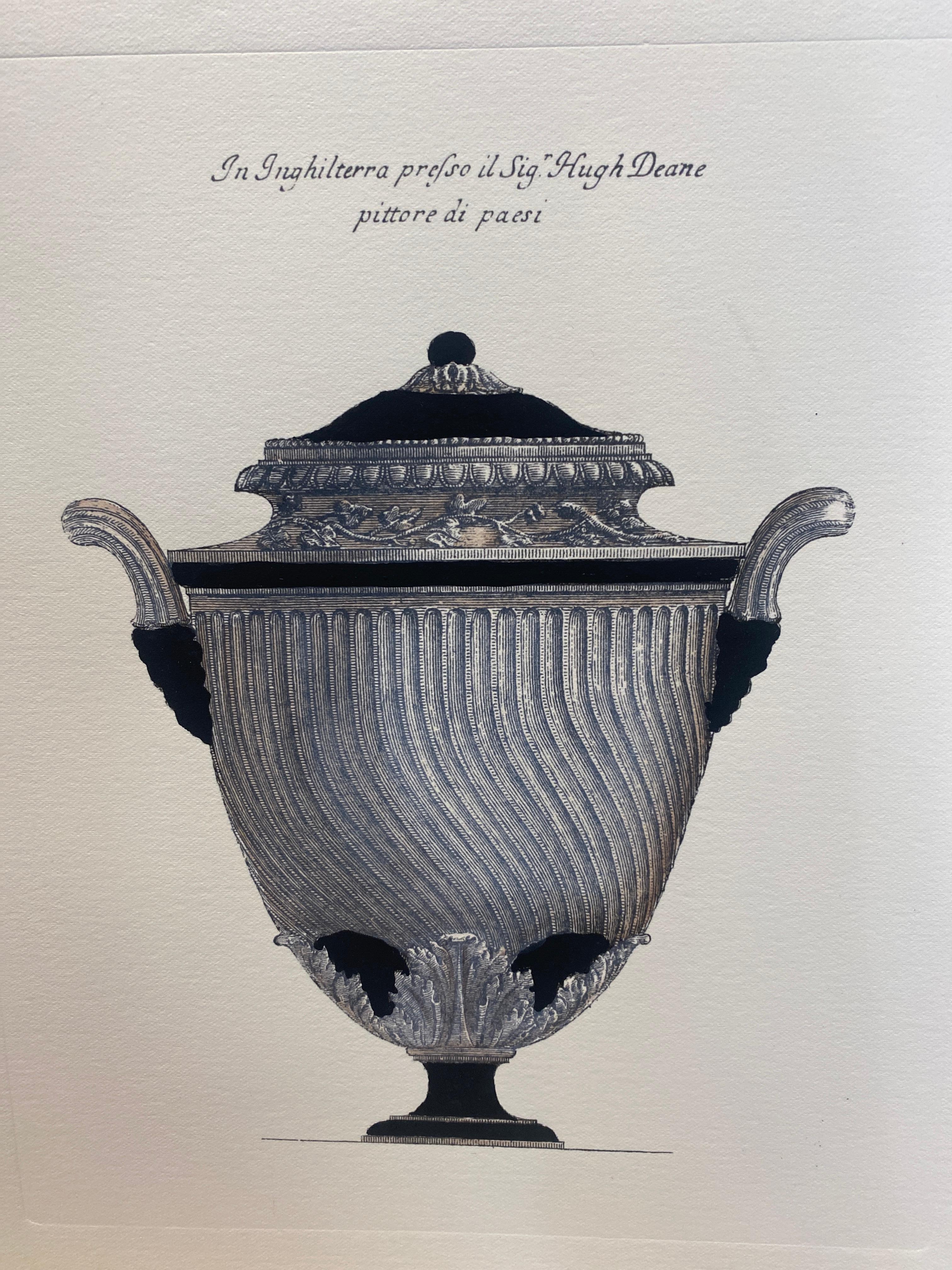 Contemporary Italian Hand Coloured Antique English Mansions Vase Print 1 of 5 (21. Jahrhundert und zeitgenössisch) im Angebot