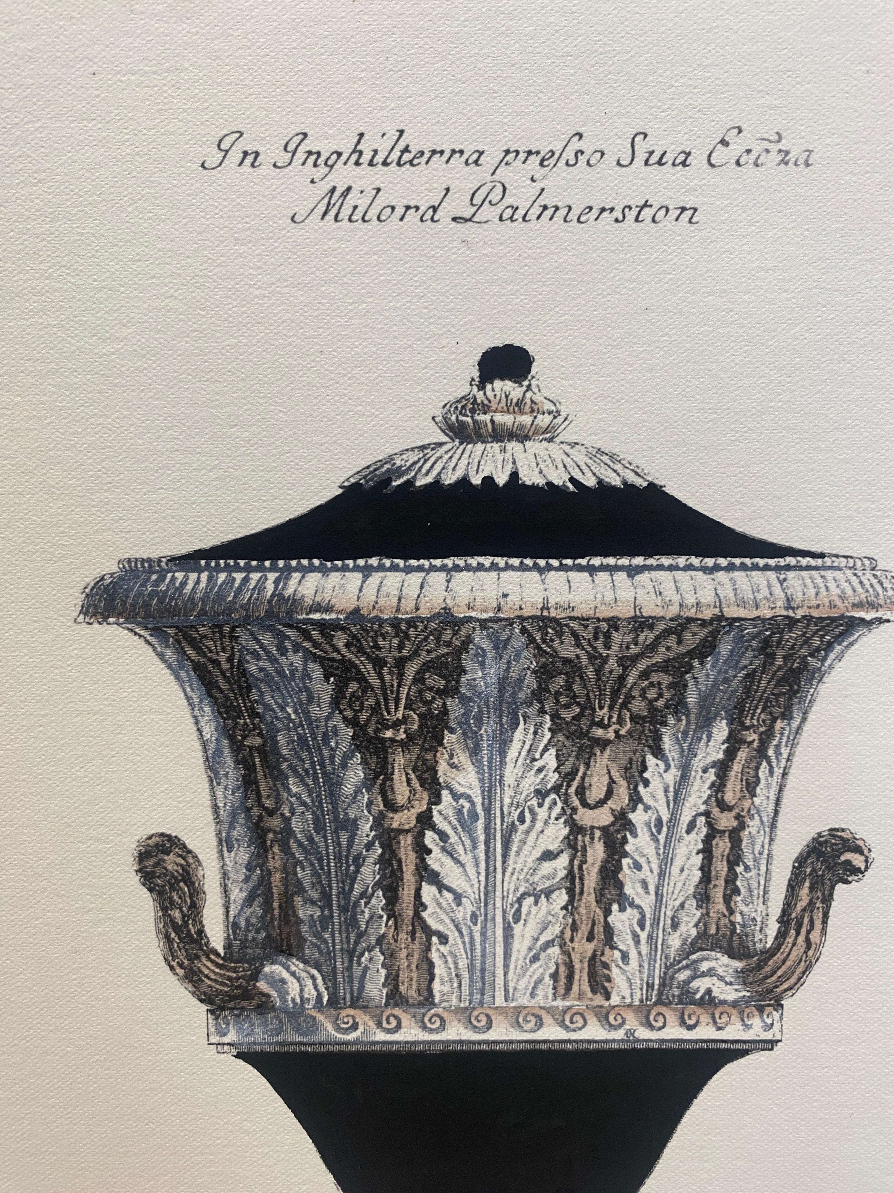 Neoclassical Contemporary Italian Hand Coloured Antique English Mansions Vase Print 2 of 5 For Sale