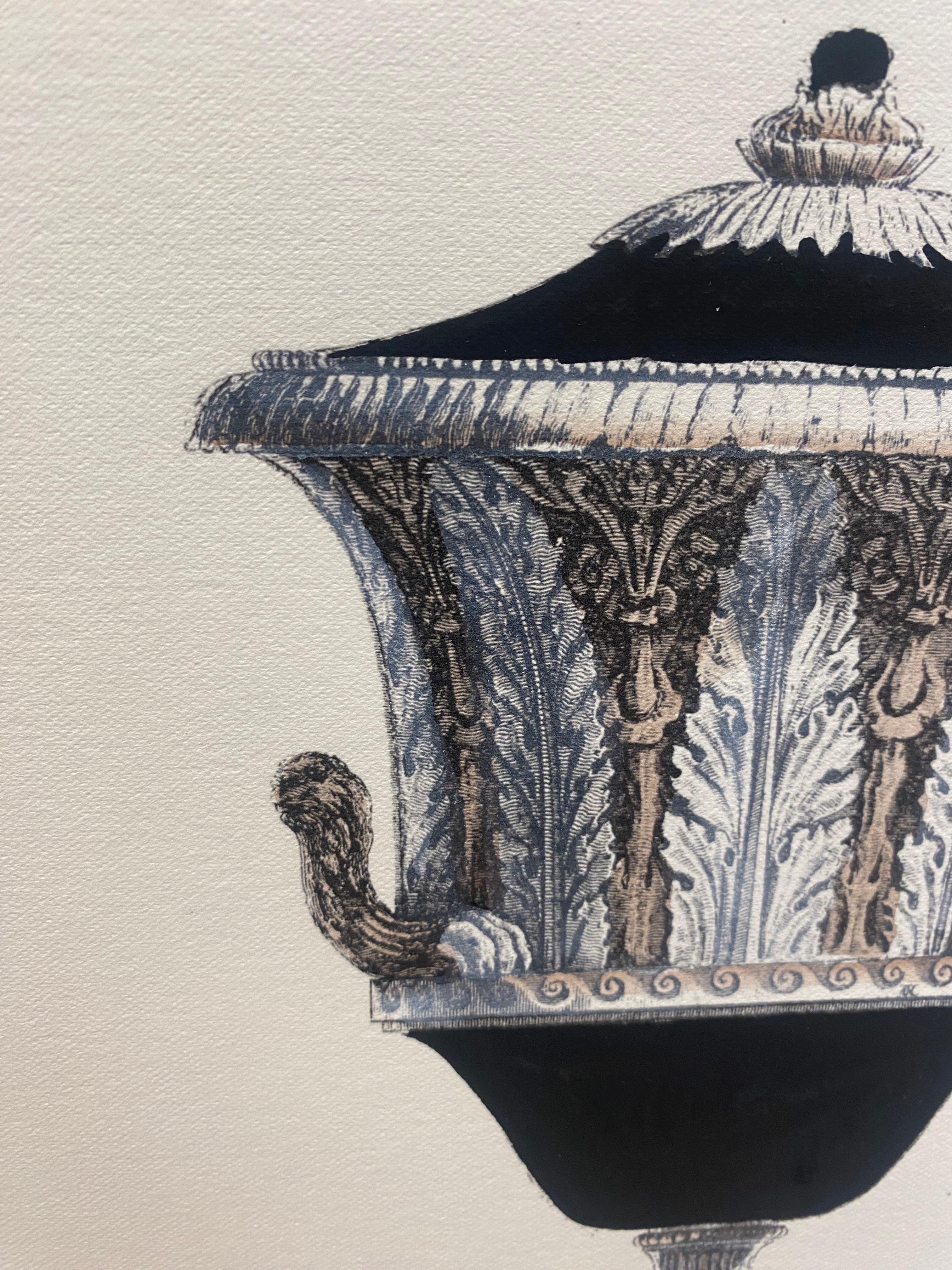 Contemporary Italian Hand Coloured Antique English Mansions Vase Print 2 of 5 (Handgefertigt) im Angebot