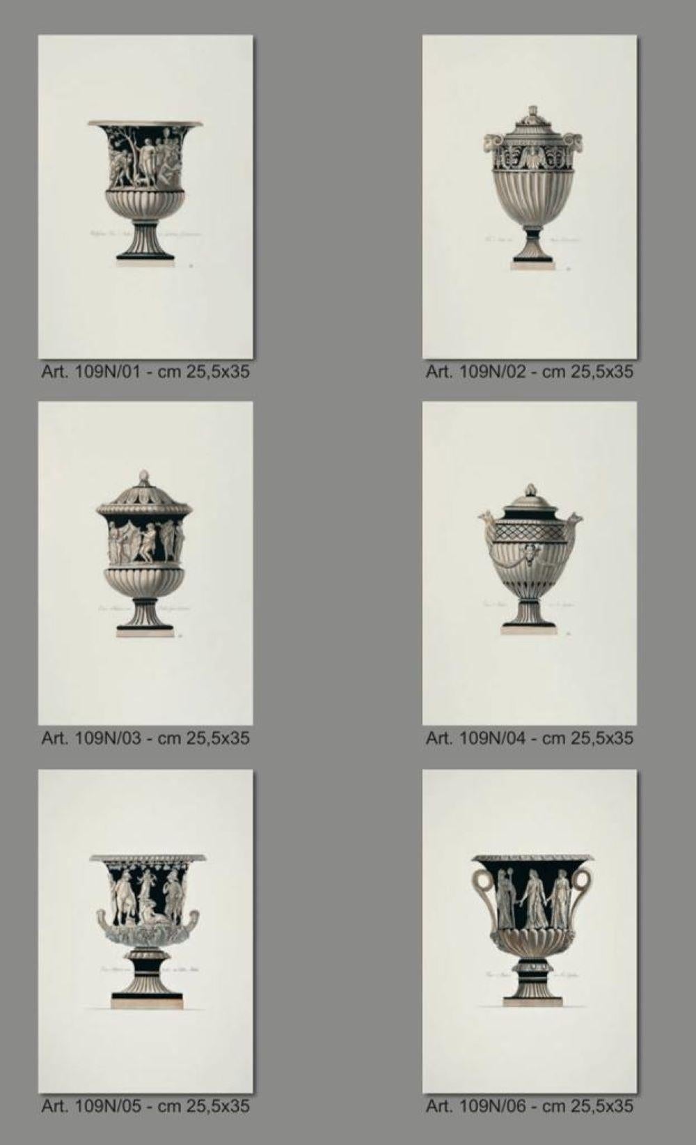 XXIe siècle et contemporain Gravure contemporaine italienne colorée à la main d'un vase romain antique 
