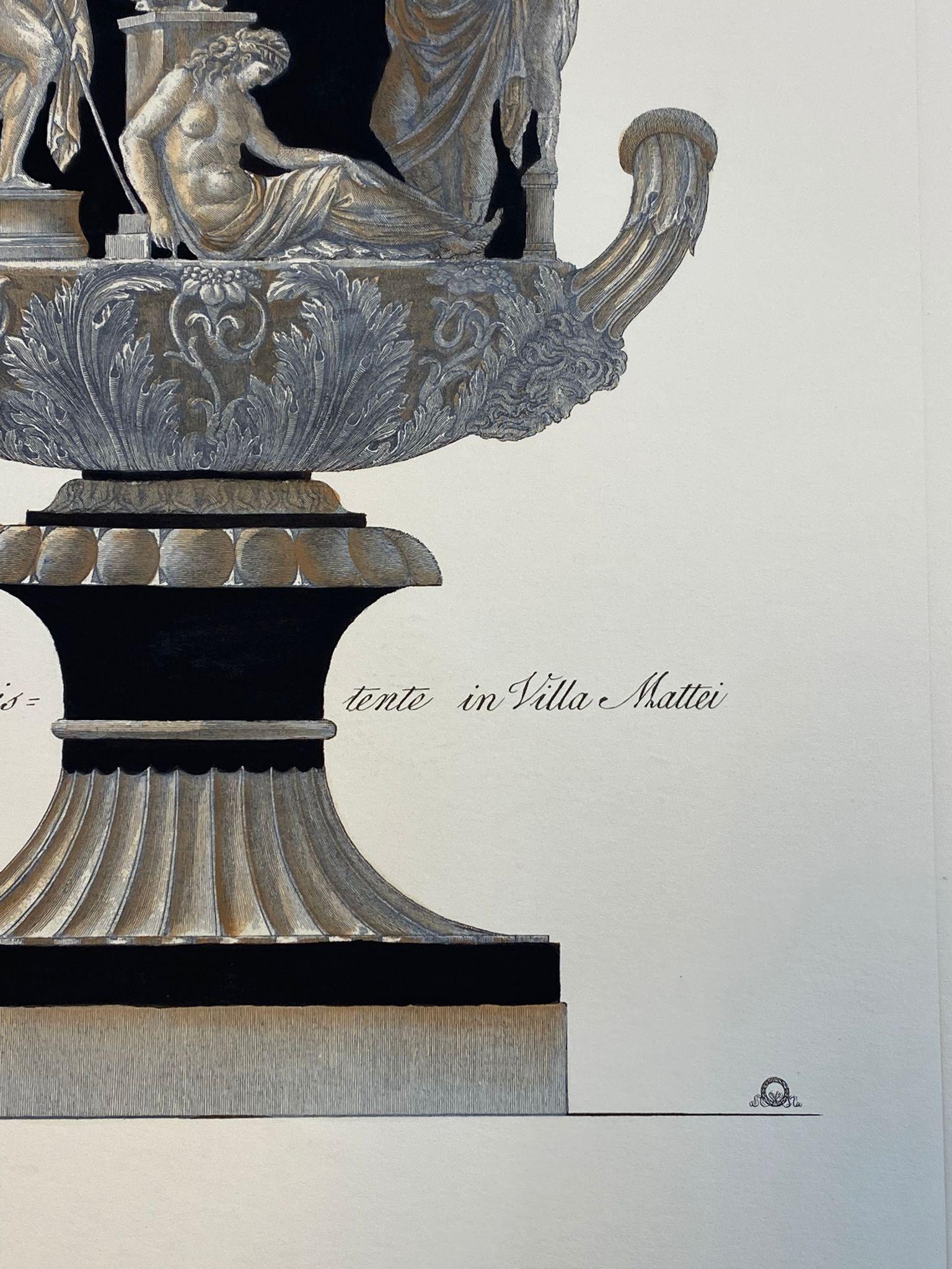 Néoclassique Vase romain ancien italien contemporain coloré à la main imprimé « in Villa Mattei » en vente