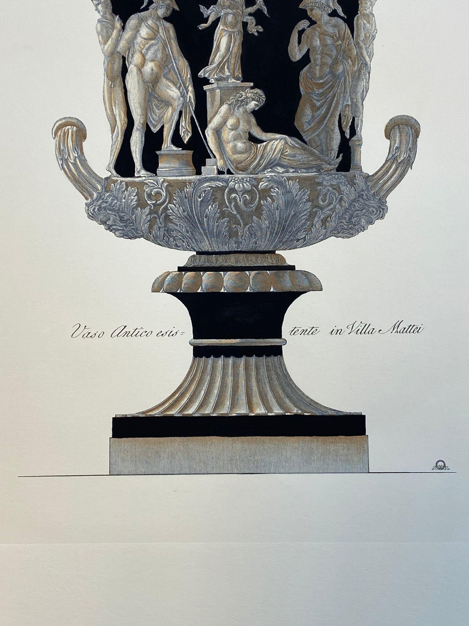 Fait main Vase romain ancien italien contemporain coloré à la main imprimé « in Villa Mattei » en vente