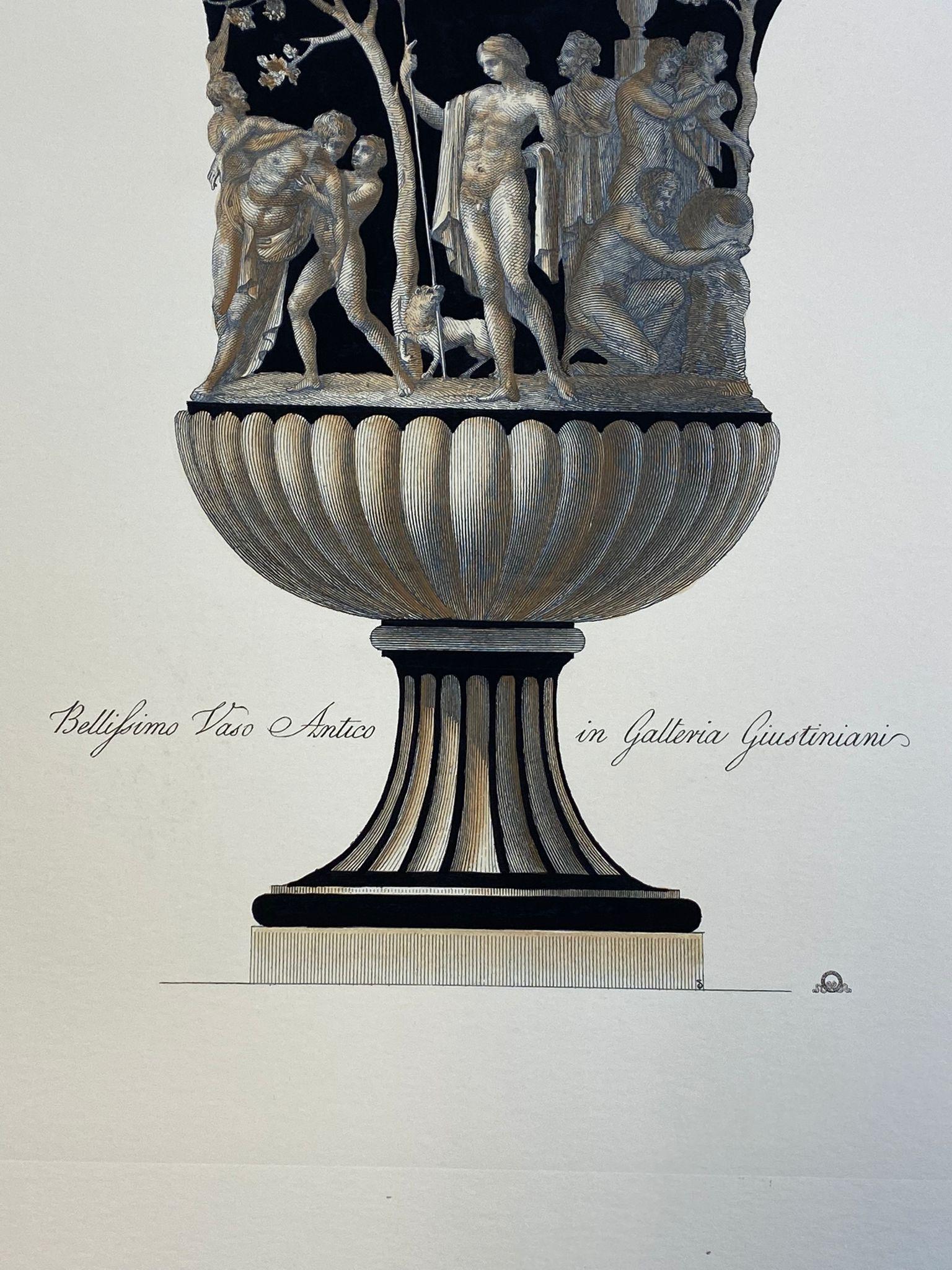 Neoclassical Contemporary Italian Hand Coloured Roman Vase Print 