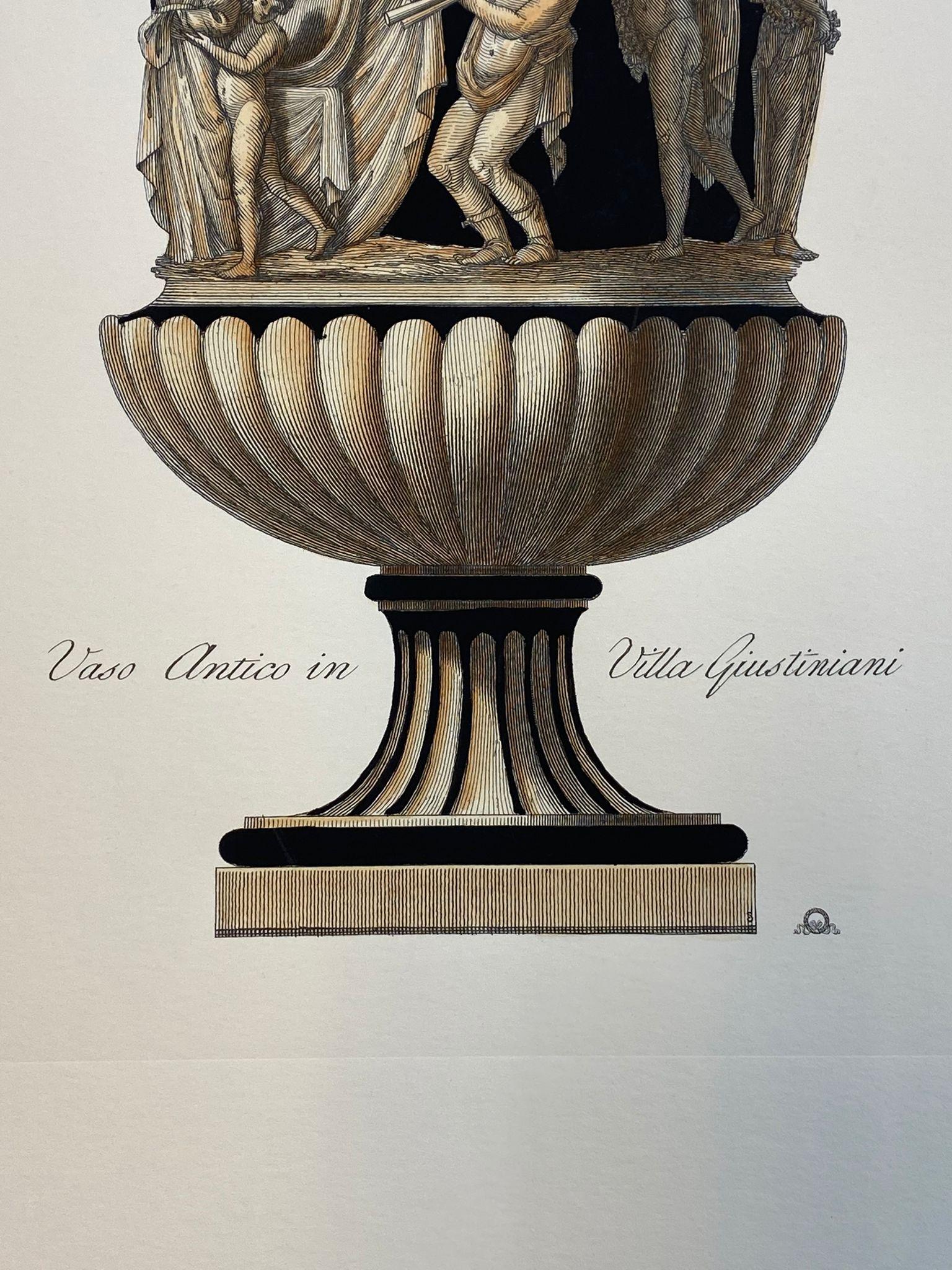 Néoclassique Vase romain contemporain italien coloré à la main imprimé « » en Villa Giustiniani en vente