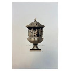 Contemporary Italian Hand Coloured Roman Vase Print " in Villa Giustiniani"