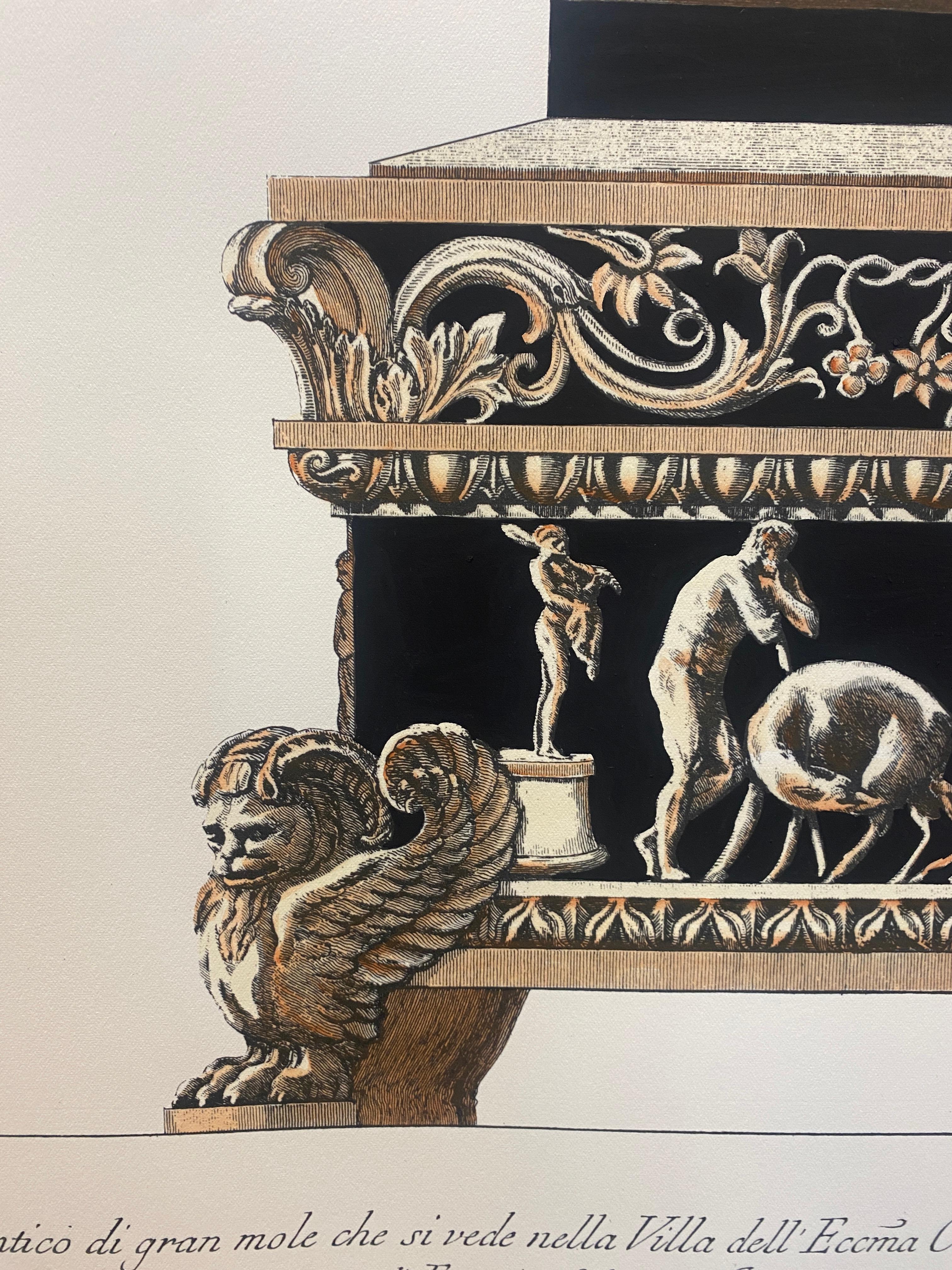 Fatto a mano Stampa contemporanea di un vaso colorato a mano in Villa Lante G.B Piranesi 2 di 2 in vendita
