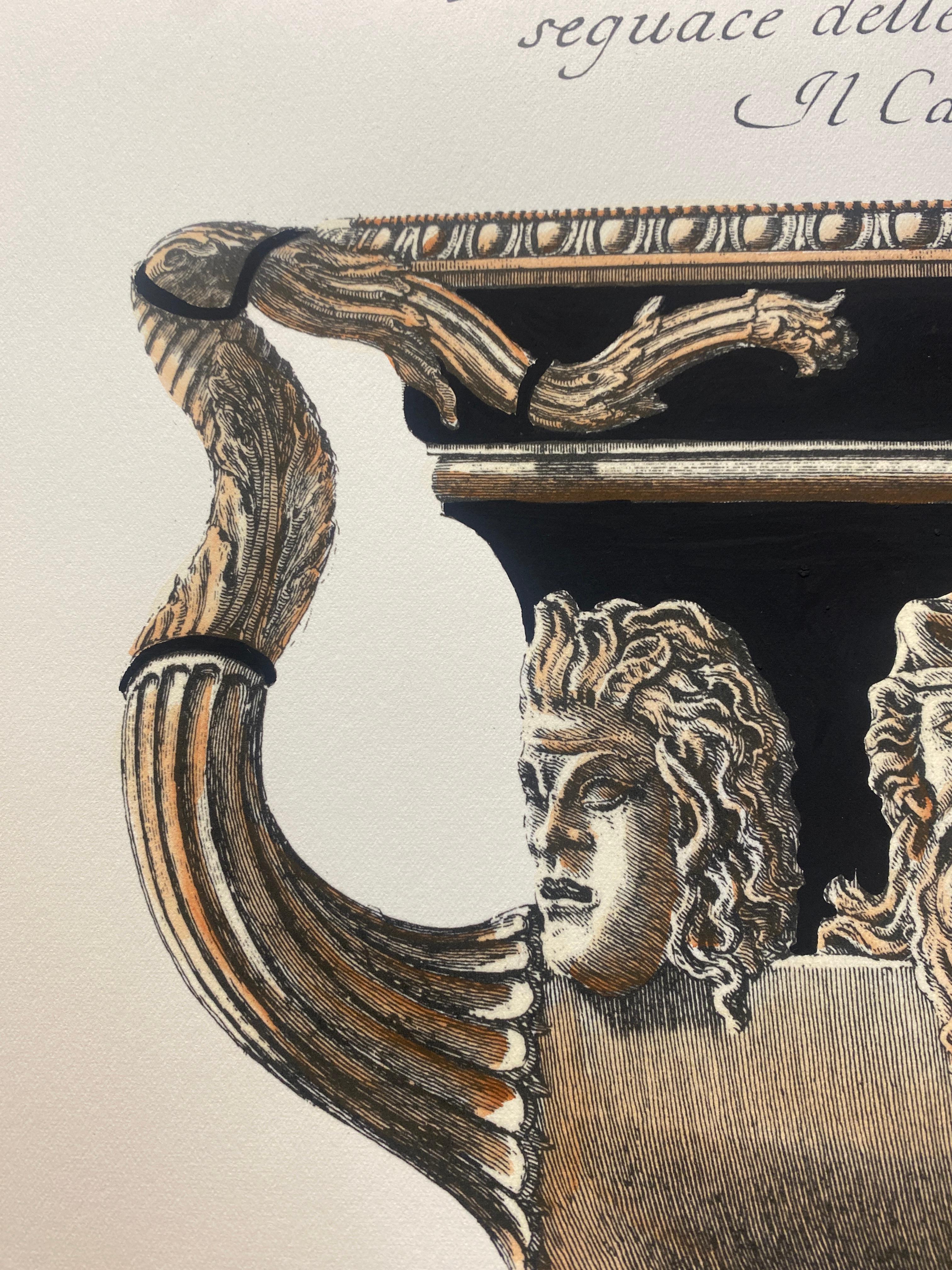 Legno Stampa contemporanea di un vaso colorato a mano in Villa Lante G.B Piranesi 2 di 2 in vendita