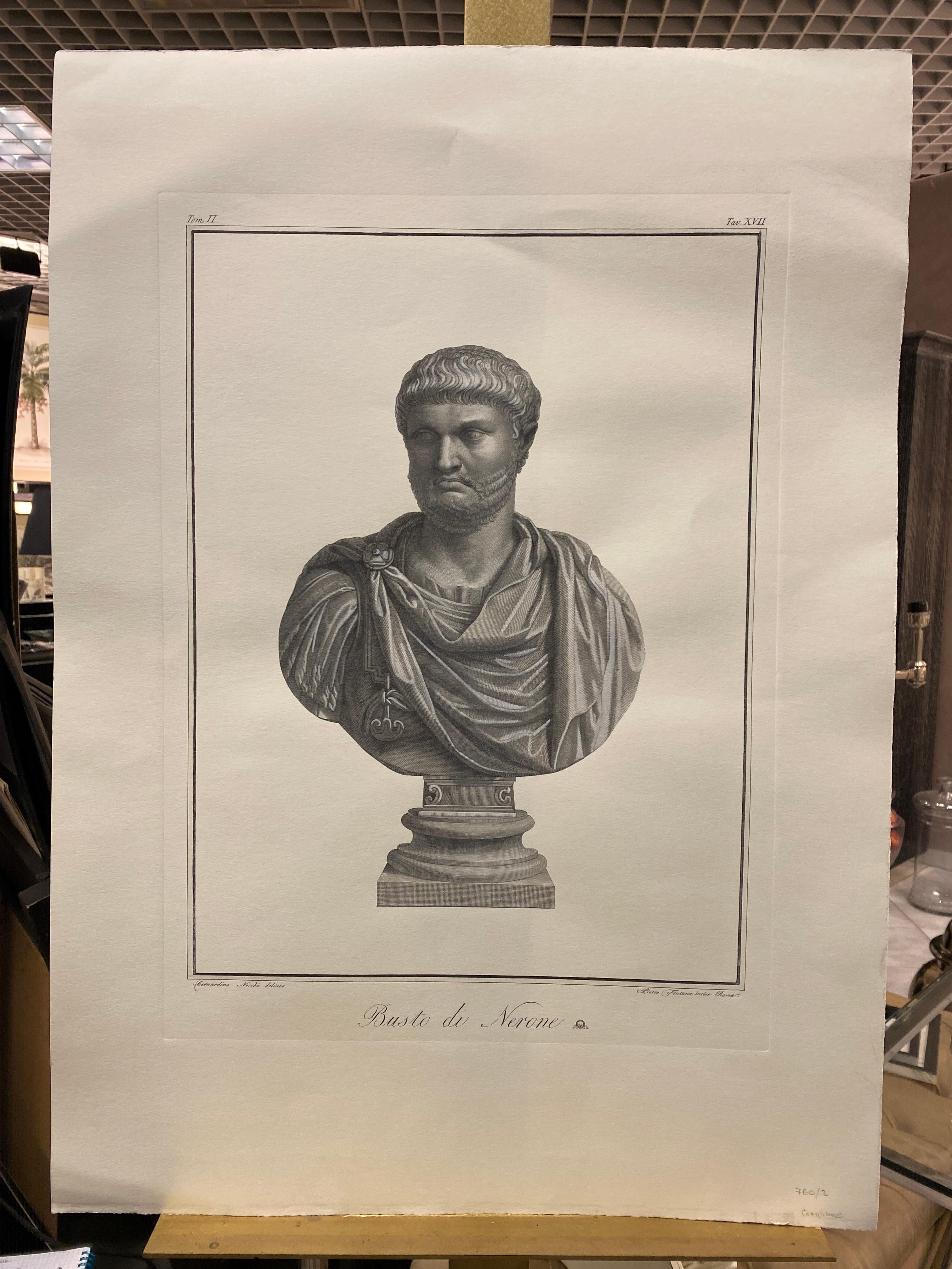 Neoclassical Contemporary Italian Hand Printed Antique Roman Emperor Bust 