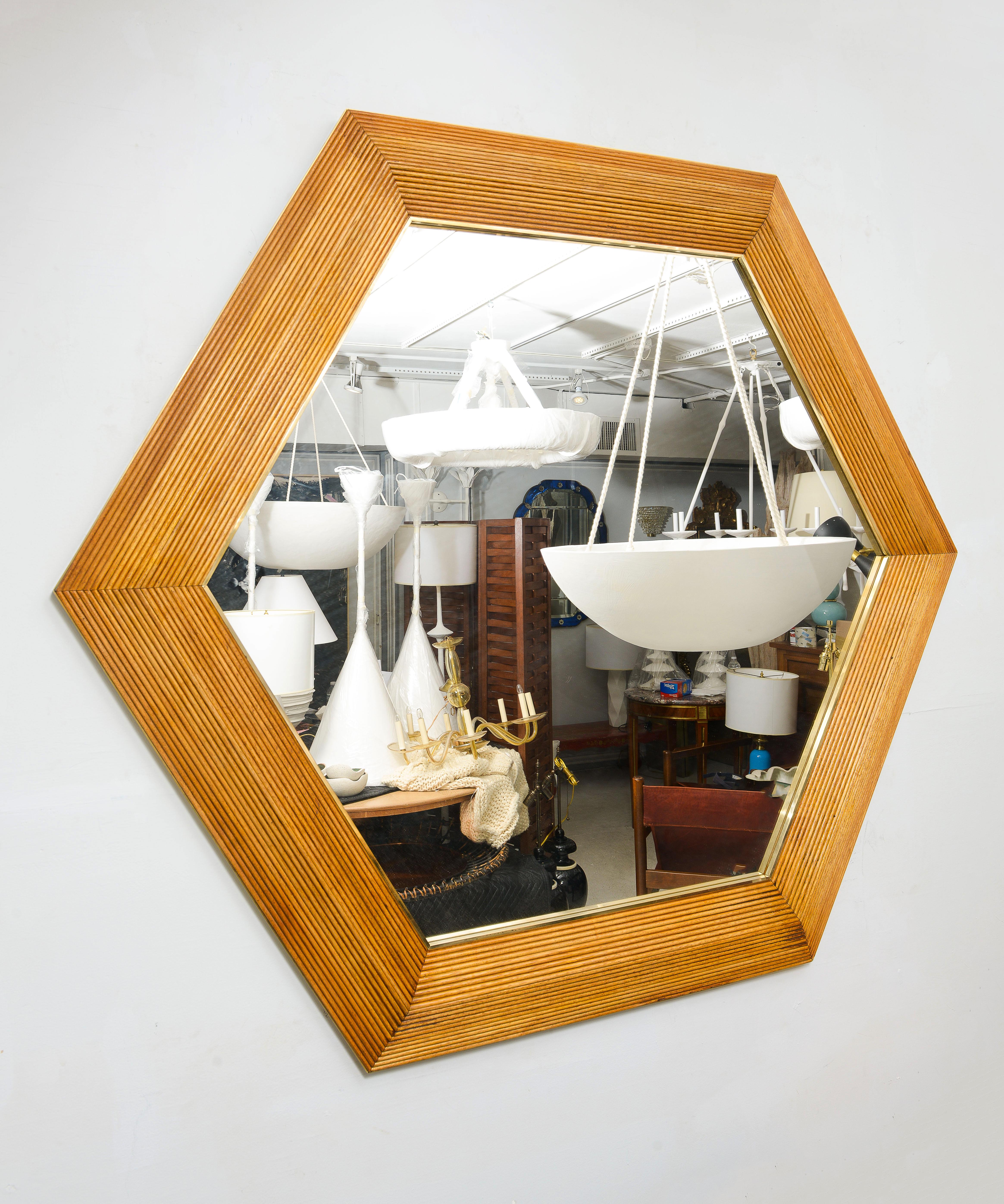 Contemporary Italian Hexagonal Rattan Mirror For Sale 4