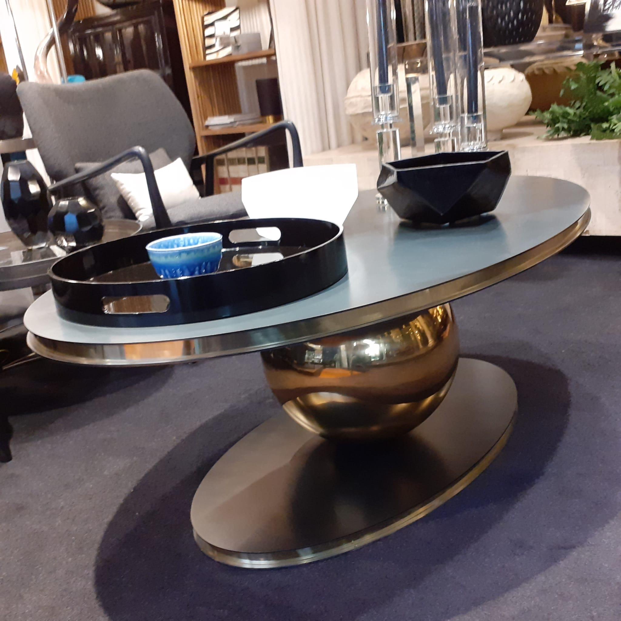 Wood Contemporary Italian Iron and Brass Coffee Table or Center Table For Sale