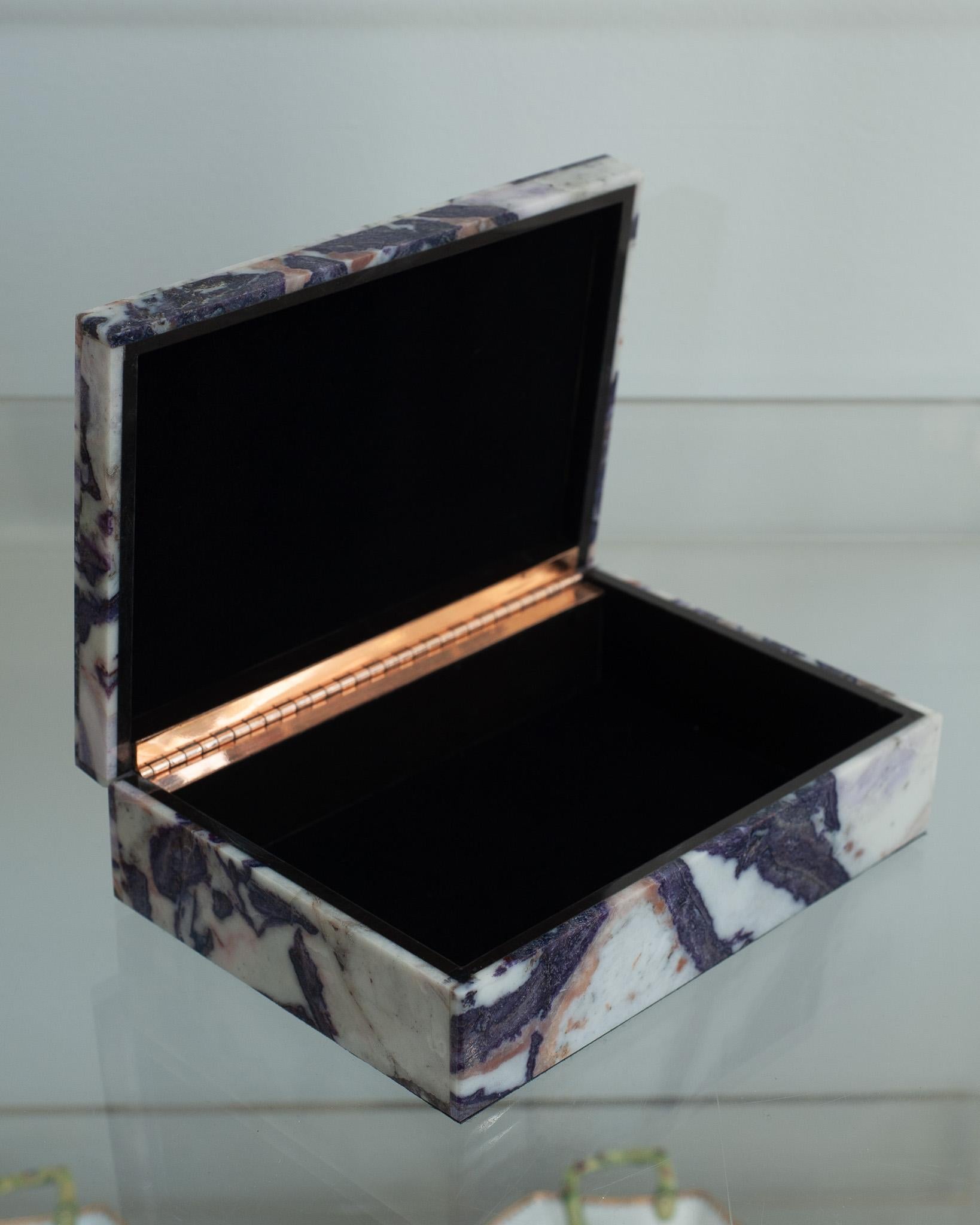 Stone Contemporary Italian Large Purple Opal Box with Hinged Lid For Sale