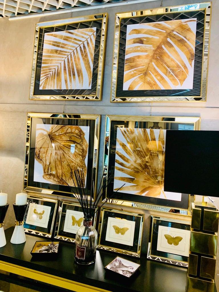 Paper Contemporary Italian Golden Leaf, Gilded Wood Frame with Mirror '1 of 4' For Sale