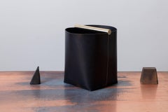 Contemporary Italian Leather and Swedish Brass Modern Minimalist Paper Basket
