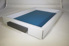 Plateau déco contemporain en cuir italien Giobagnara en gris et bleu