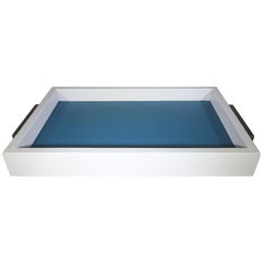 Contemporary Italian Leather Giobagnara Deco Tray in Grey and Blue