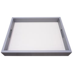 Contemporary Italian Leather Shine Tray in Light Grey and White