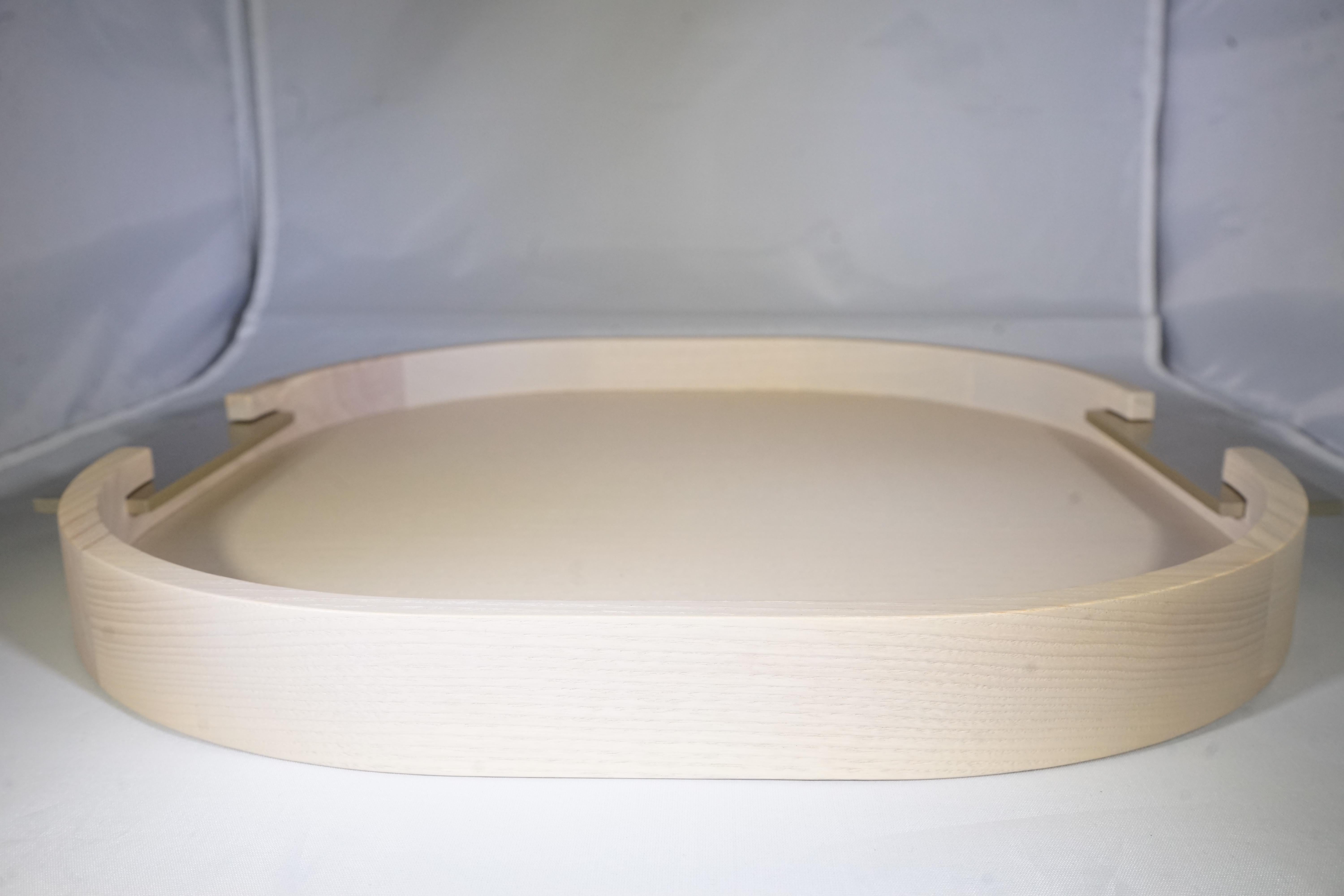 Contemporary Italian Light Wood Small Round Riviere Tray with Metal Handles In New Condition In Aspen, CO