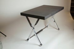 Contemporary Italian Manifesto Leather and Chrome Desk and Stool