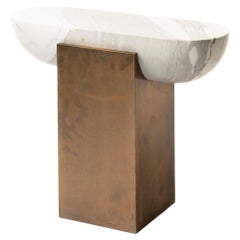 Contemporary Italian Marble and Brass Drink Table, in Stock