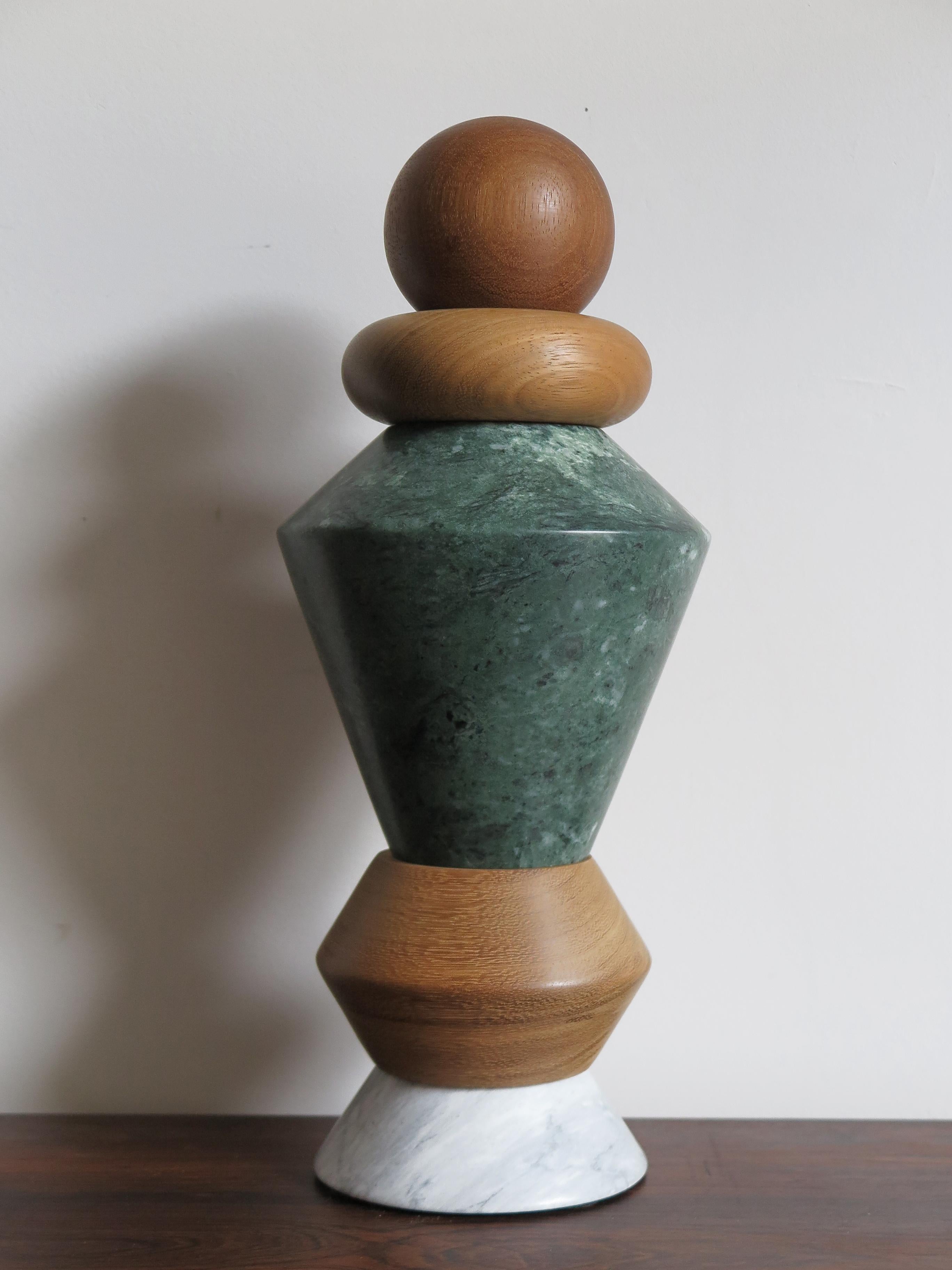 Modern Contemporary Italian Marble and Wood Sculpture, Flower Vase 