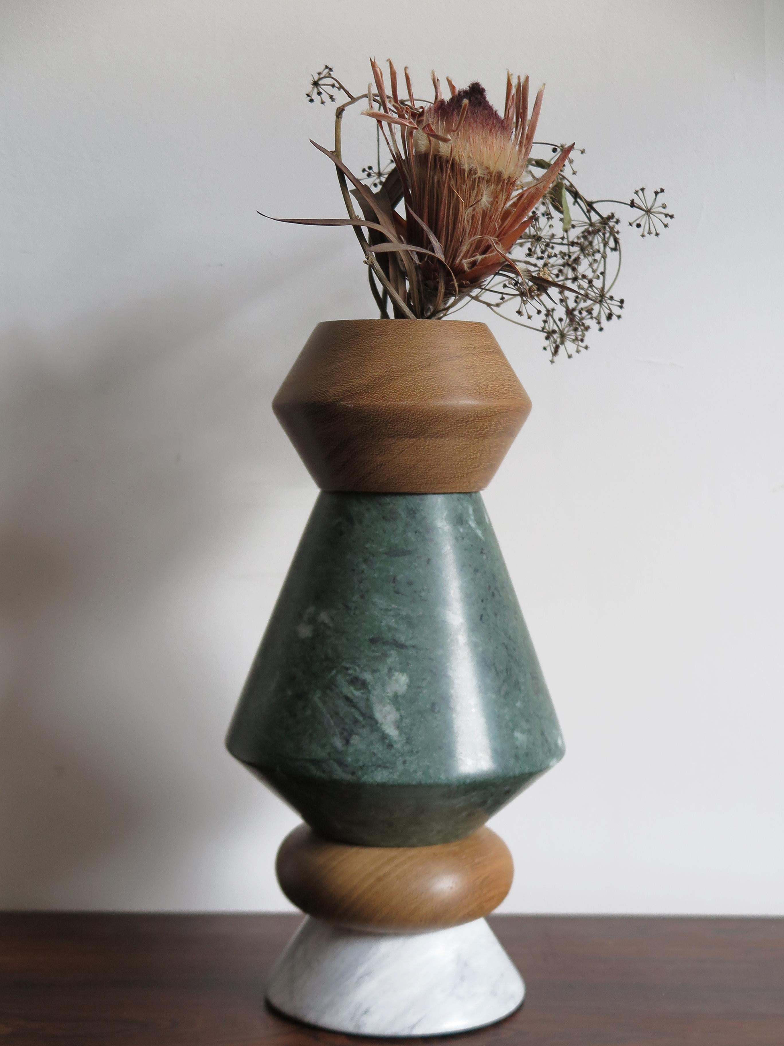 Contemporary Italian Marble and Wood Sculpture, Flower Vase 