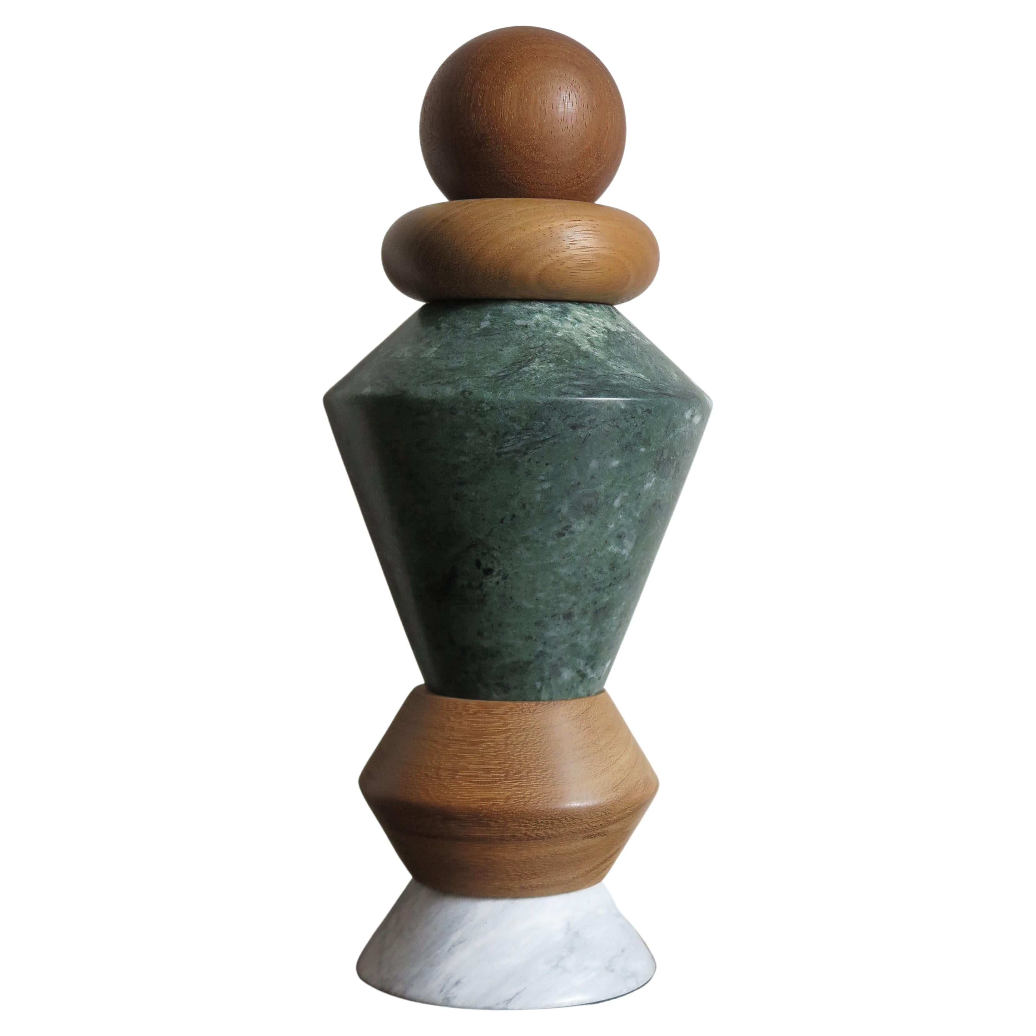 Contemporary Italian Marble and Wood Sculpture, Flower Vase "iTotem"