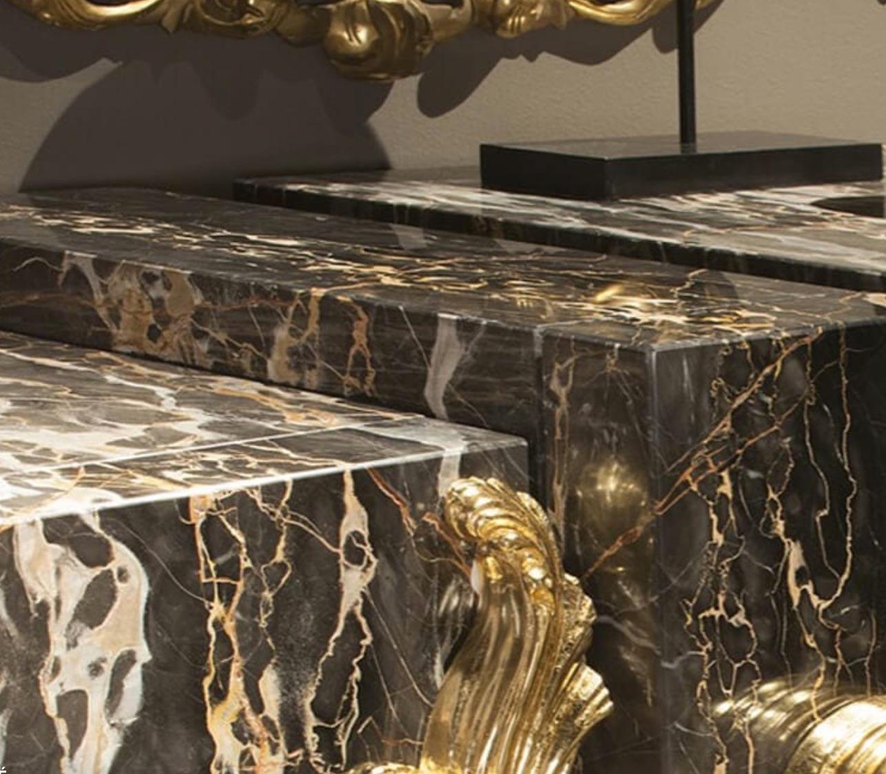Contemporary Italian Marble Cabinet with Gold Leaf Details For Sale 3