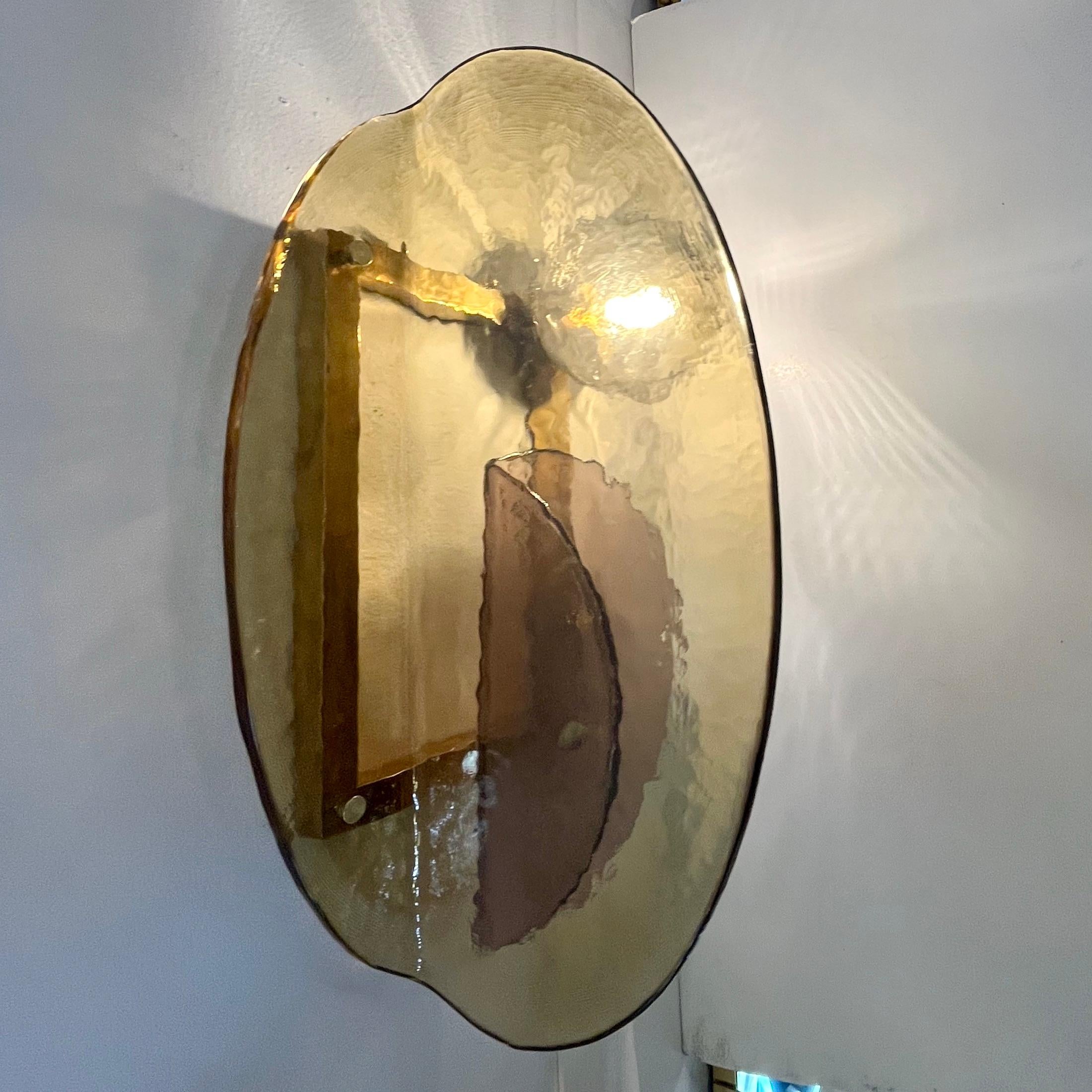 Contemporary Italian Mauve Plum Amber Murano Glass Post-Modern Gold Brass Sconce For Sale 9