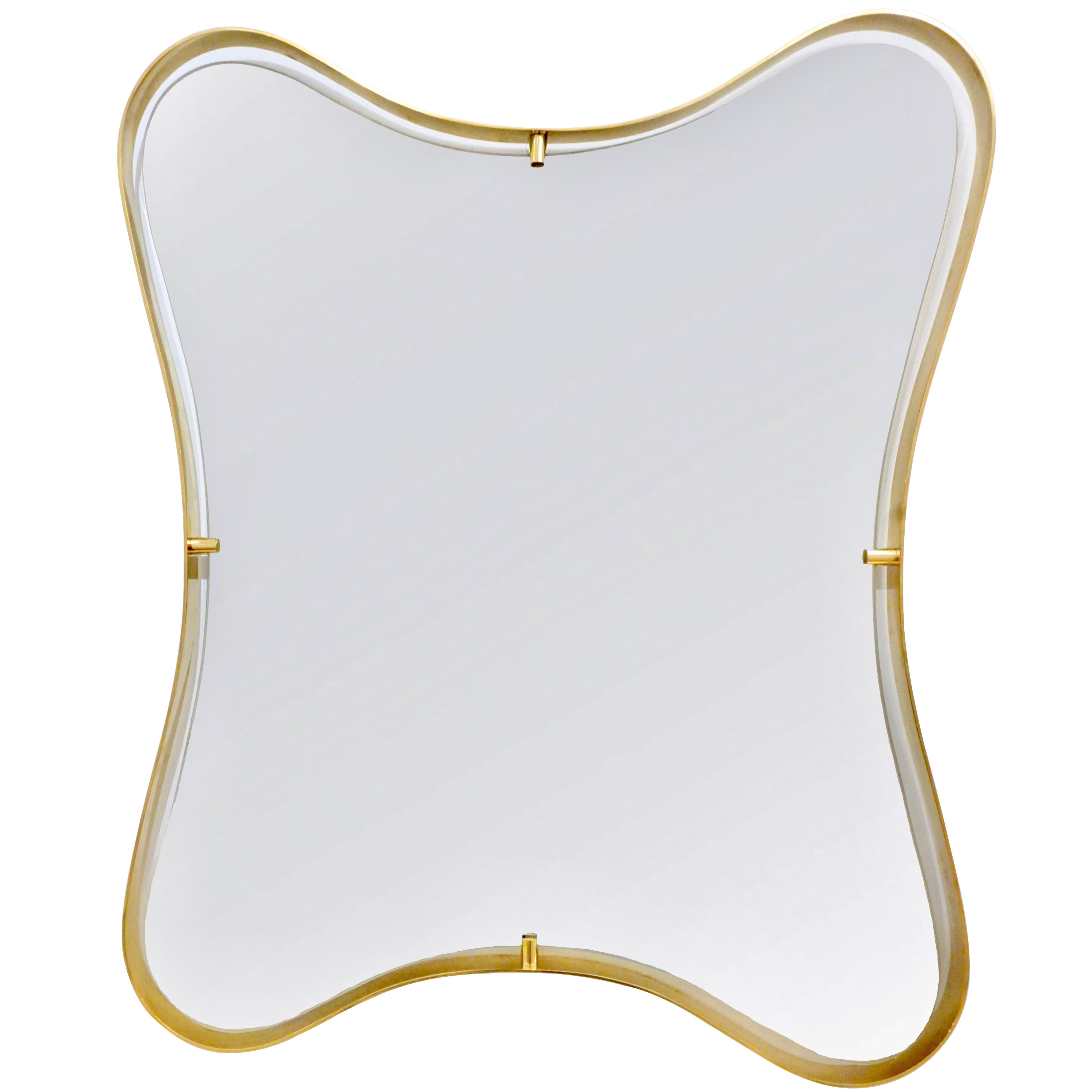 Contemporary Italian Minimalist Brass Mirror with Organic Curved Frame For Sale