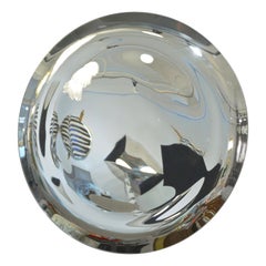 Contemporary Italian Minimalist Curved Silver Glass Round Mirror