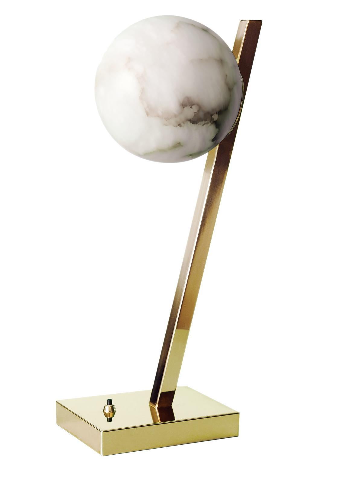 Contemporary Italian Minimalist Geometric White Alabaster Offset Brass Lamp 8