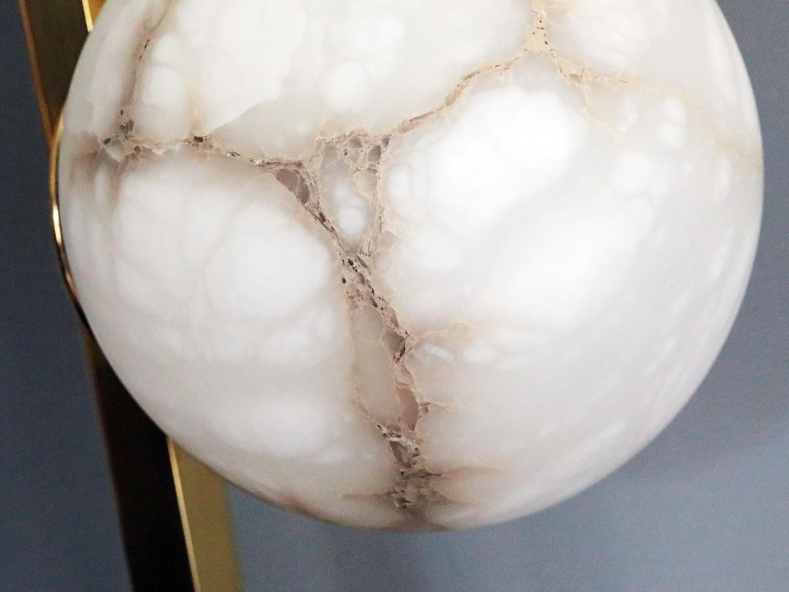 Organic Modern Contemporary Italian Minimalist Geometric White Alabaster Offset Brass Lamp