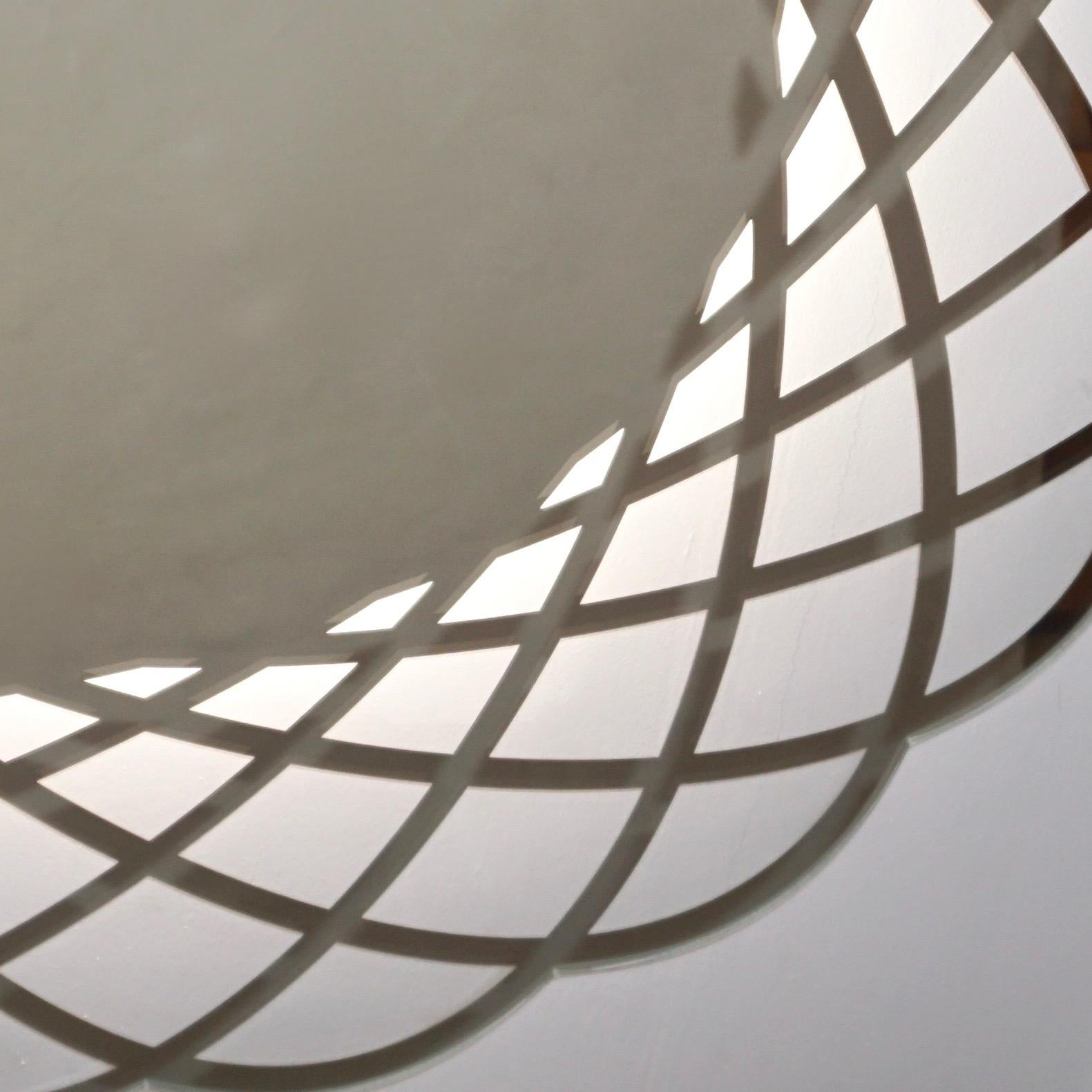 Contemporary Italian Minimalist Lace Decor Scalloped Round Mirror with Light 7