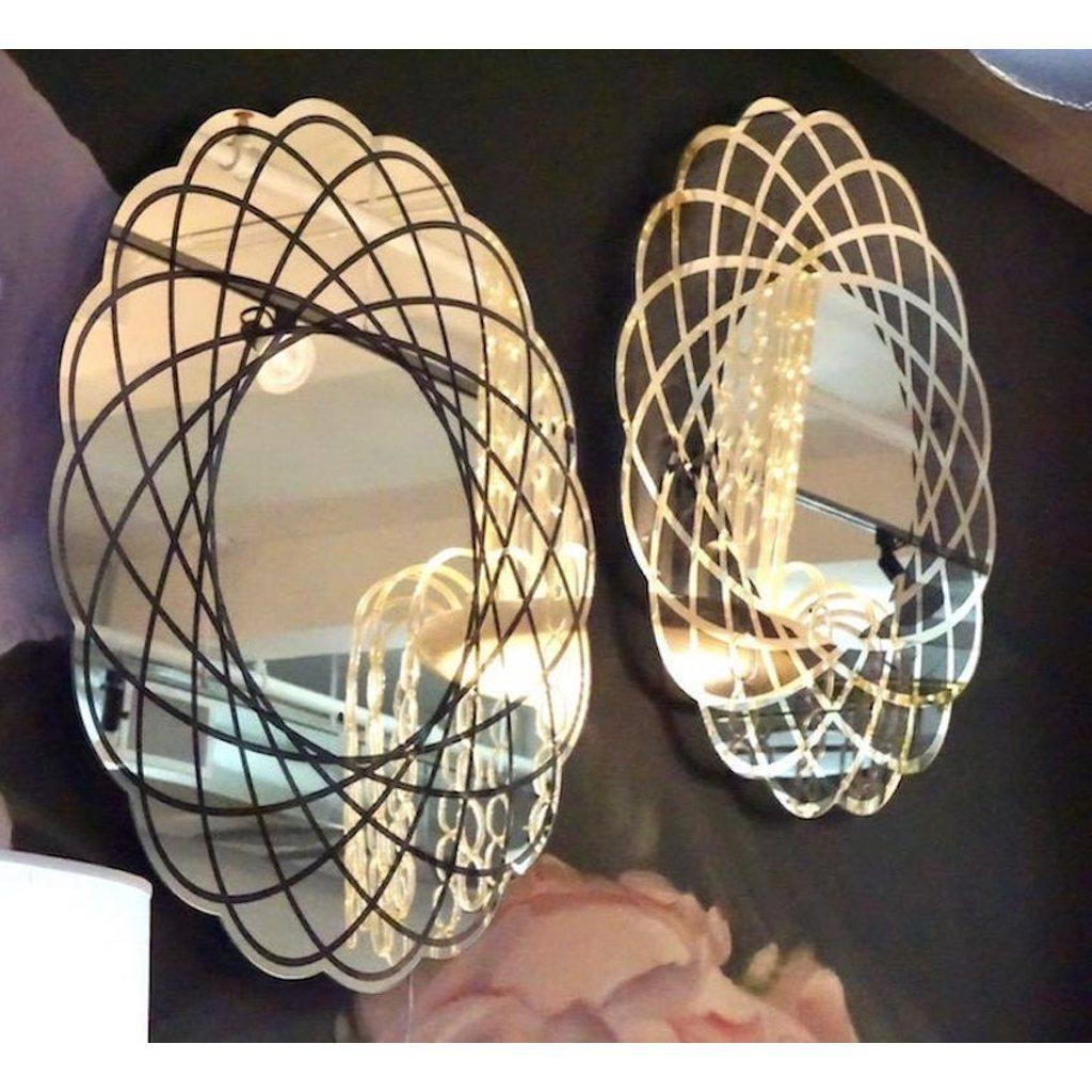 Organic Modern Contemporary Italian Minimalist Lace Decor Scalloped Round Mirror with Light For Sale