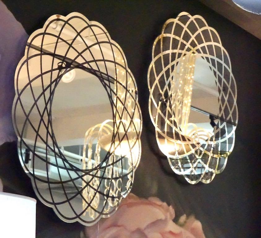 Organic Modern Contemporary Italian Minimalist Lace Decor Scalloped Round Mirror with Light