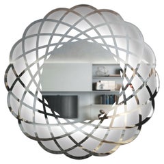 Contemporary Italian Minimalist Lace Decor Scalloped Round Mirror with Light